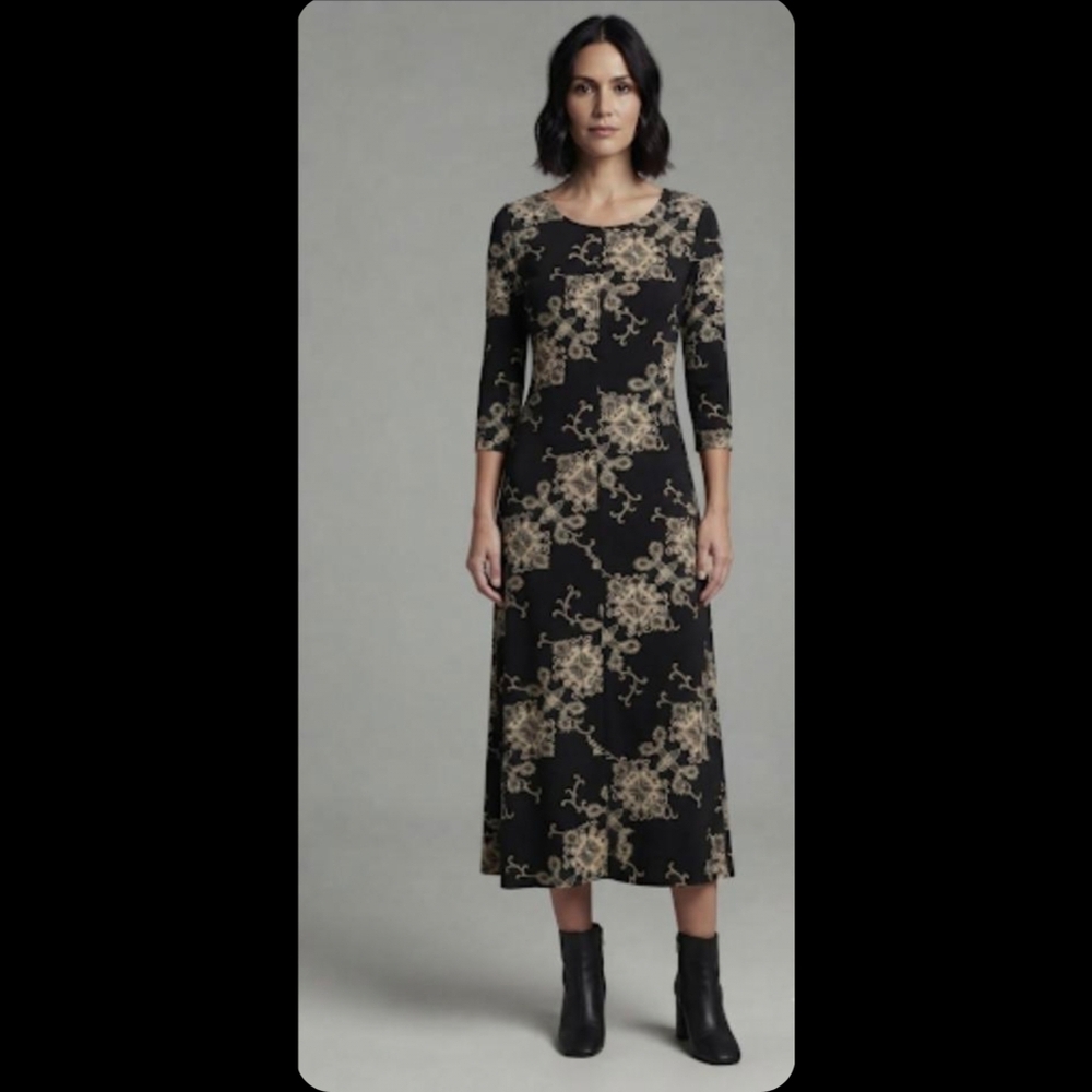 🆕️ LISTING! RONNI NICOLE B/W DAMASK PRINT SCOOP NECK MIDI DRESS